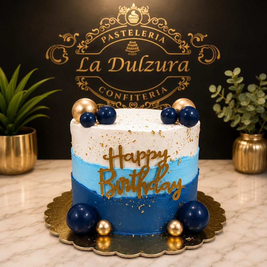 Cumpleaños azul y dorado