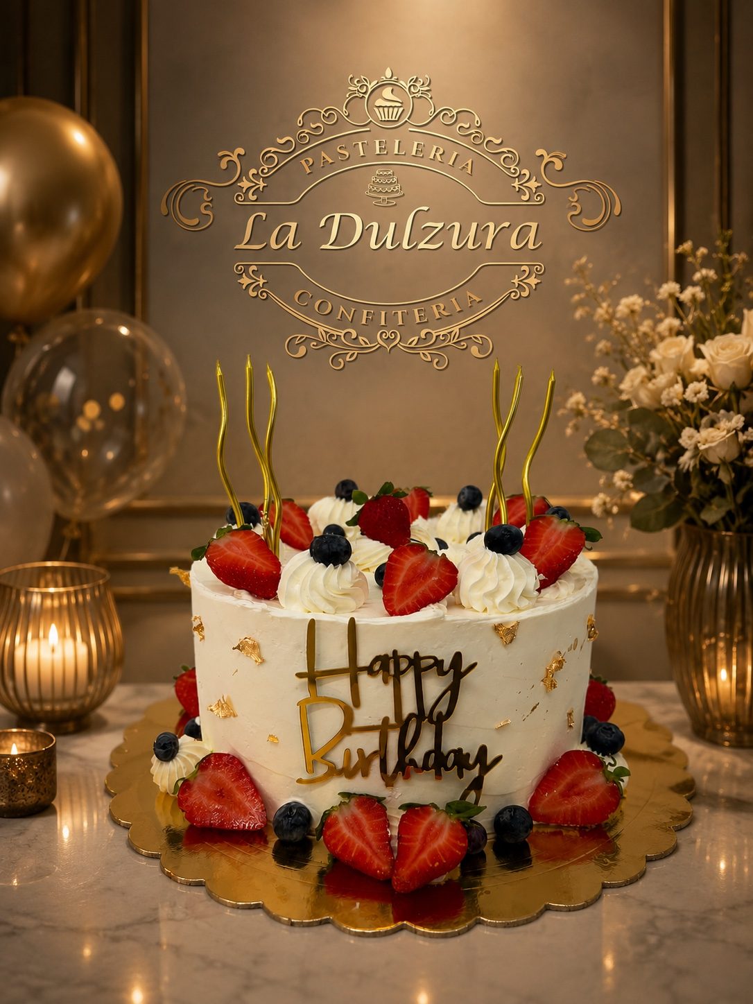 Torta de cumpleaños con frutos rojos