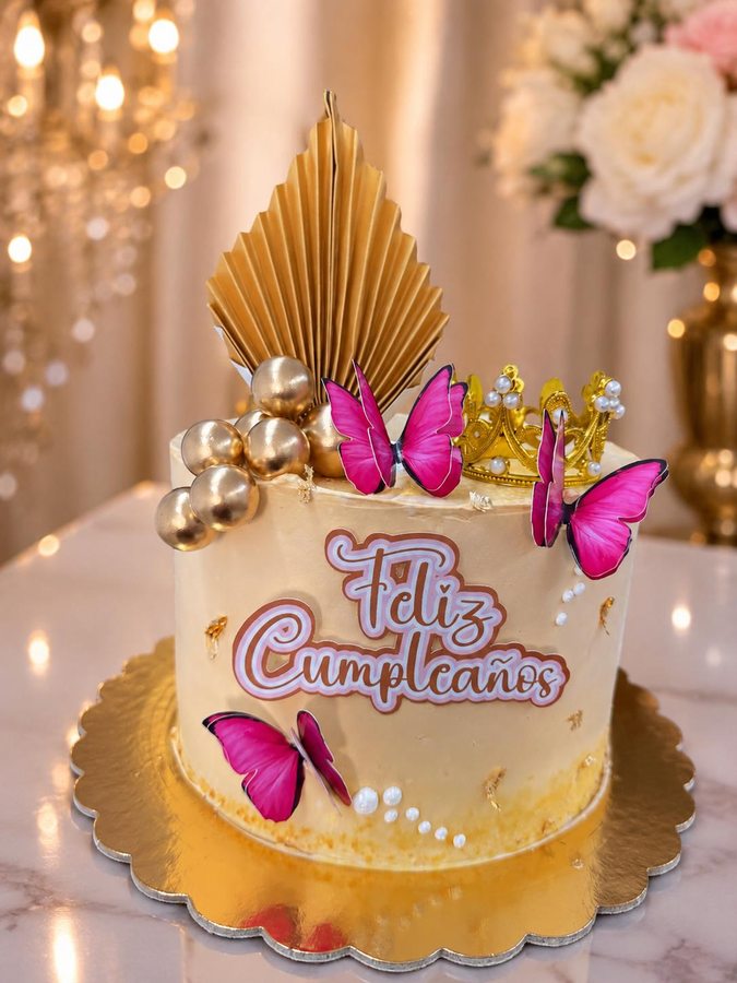 Cumpleaños con mariposas rosa