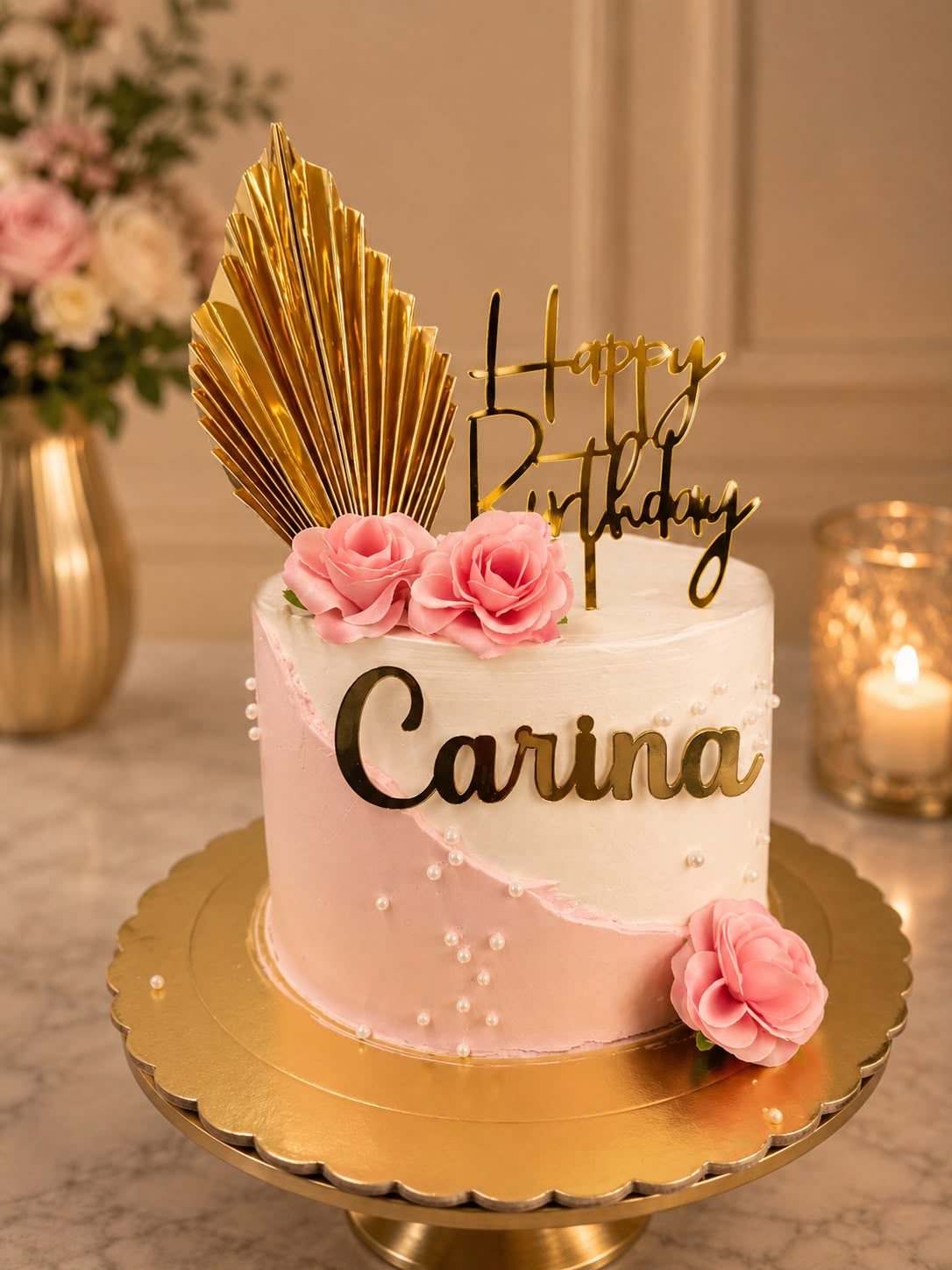 Cumpleaños rosa y dorado