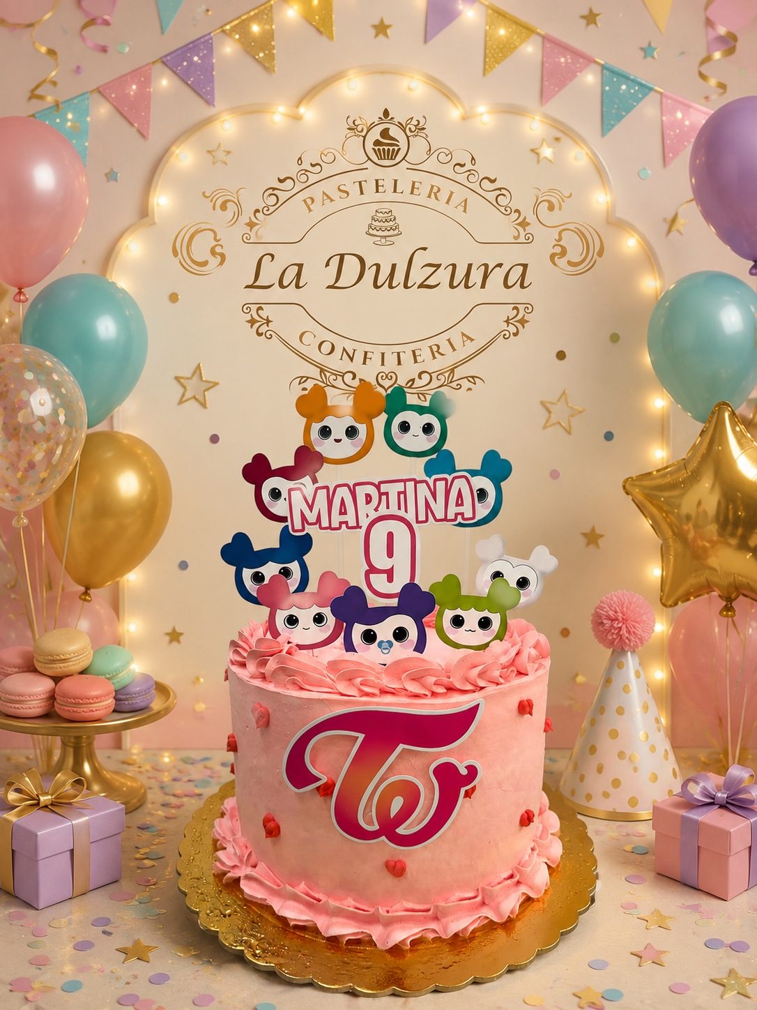 Cumpleaños rosa con personajes